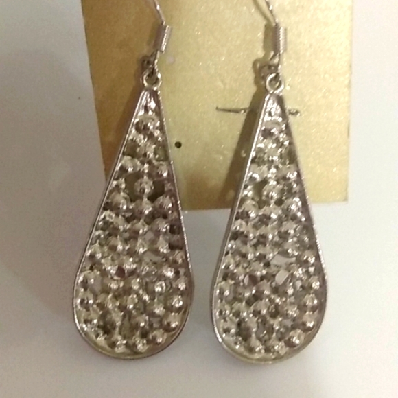 Francesca's Silver Plated Teardrop Earrings with Clear Rhinestones - Picture 3 of 5